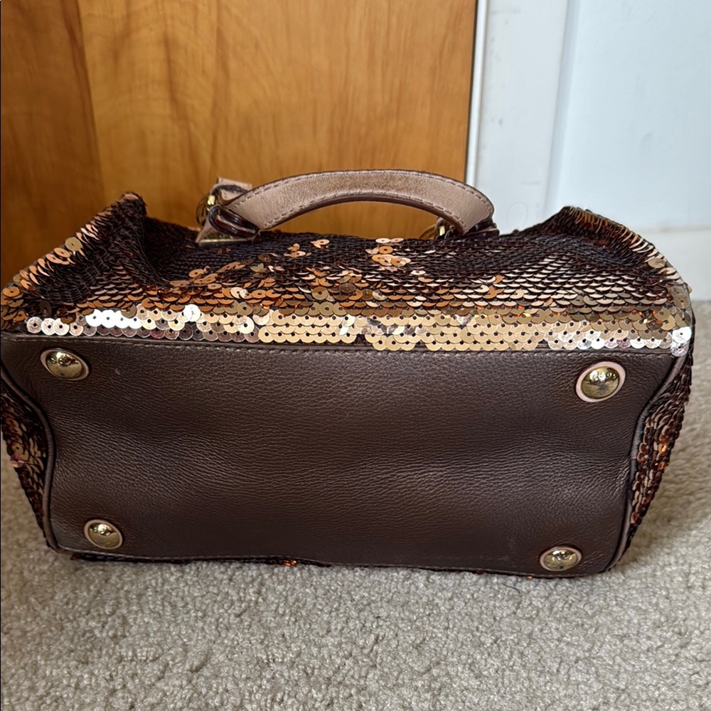 Michael Kors Gold Tan Satchel with Sequined Design - Picture 8 of 12